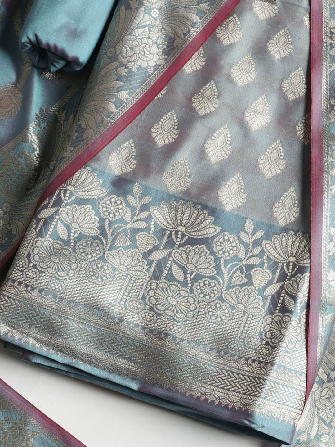 Woven Banarasi Chanderi Unstitched Suit With Dupatta