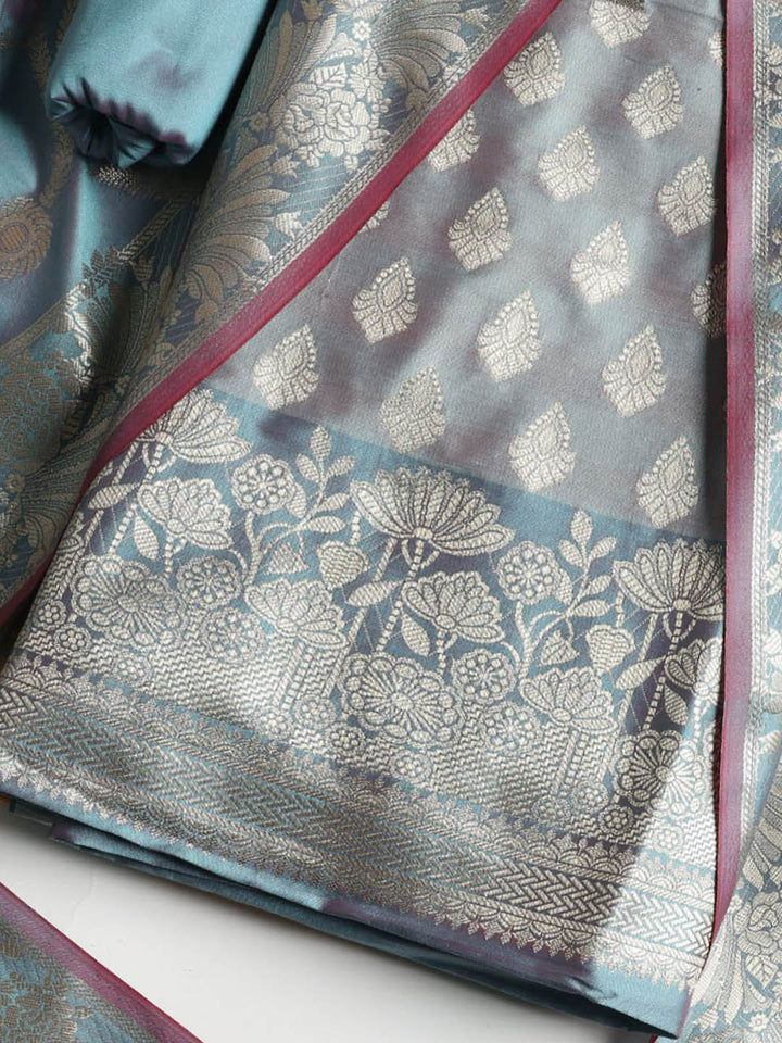 Woven Banarasi Chanderi Unstitched Suit With Dupatta