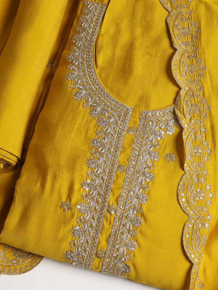 Neck Embroidered Chanderi Unstitched Suit With Dupatta