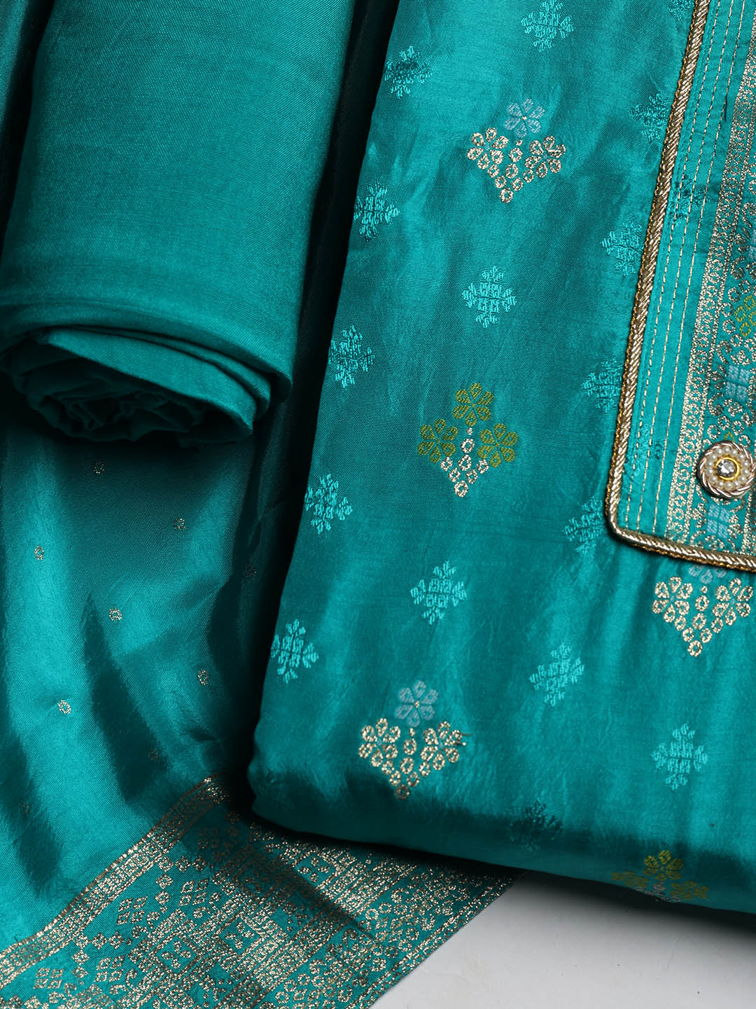 Embroidered Chanderi Unstitched Suit With Dupatta