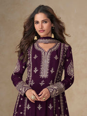 Embroidered Chinon Kurta With Pant & Dupatta