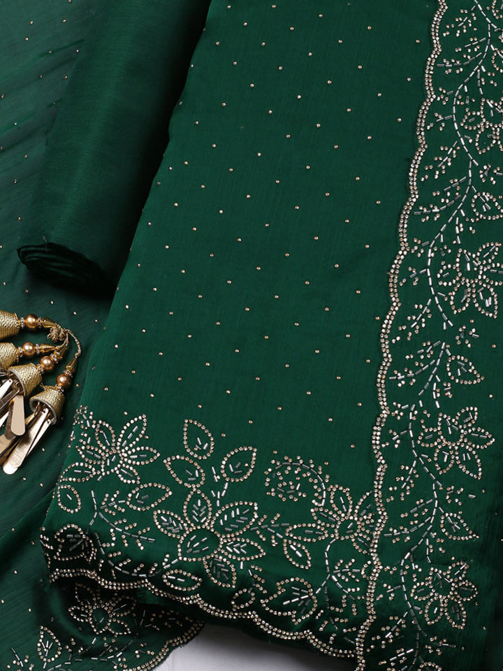 Embellished Chiffon Unstitched Suit With Pant &amp; Dupatta