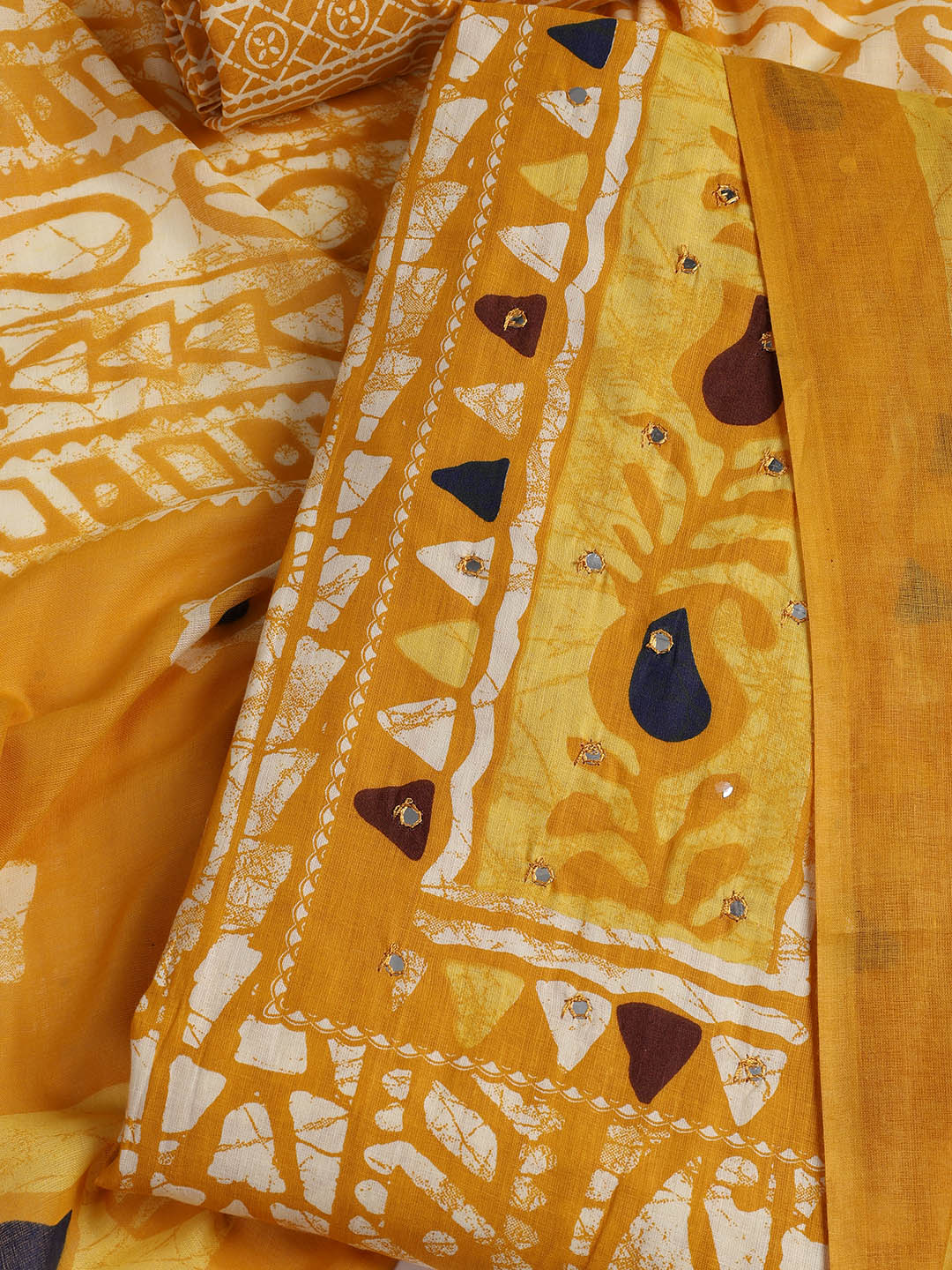 Printed Cotton Blend Unstitched Suit With Dupatta