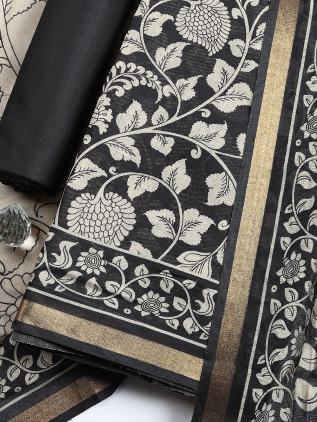 Printed Cotton Blend Unstitched Suit With Pant &amp; Dupatta