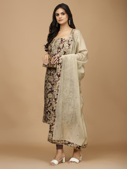 Printed Cotton Unstitched Suit With Dupatta