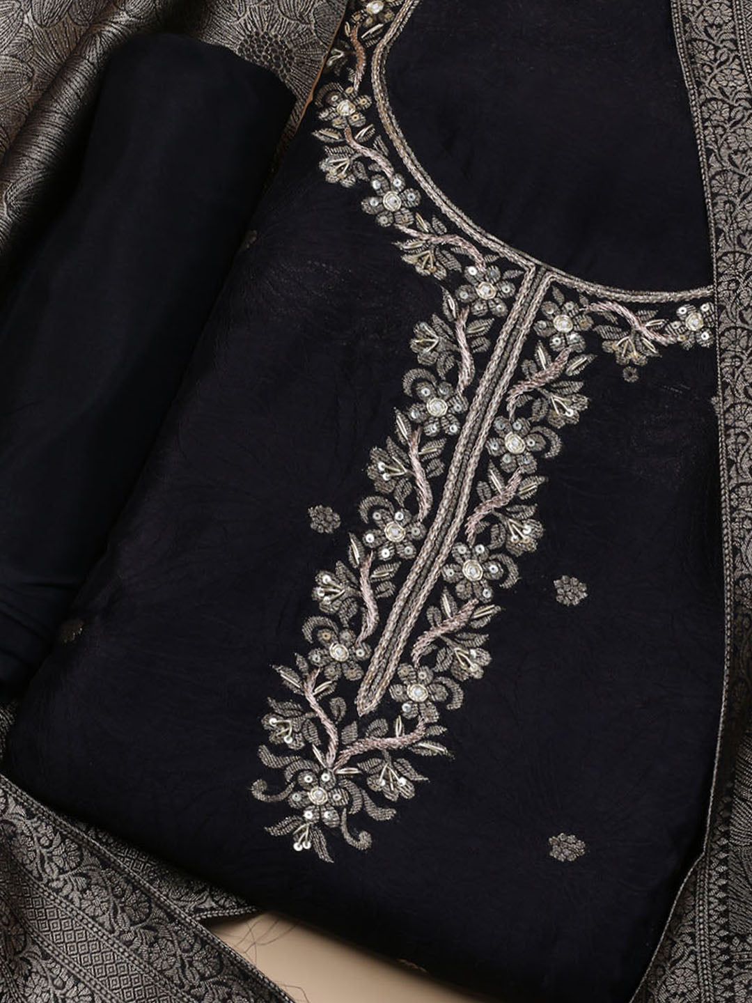 Kanjeevaram Chanderi Unstitched Suit With Dupatta