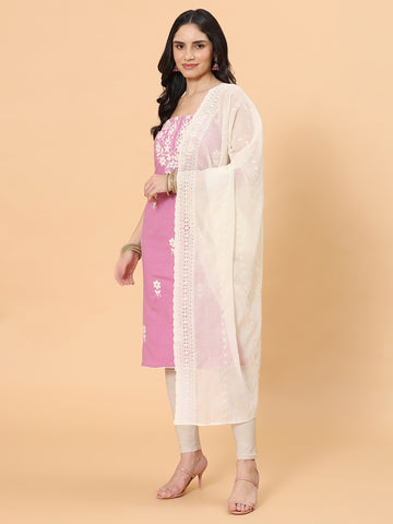 Neck Embroidered Cotton Blend Unstitched Suit Piece With Dupatta