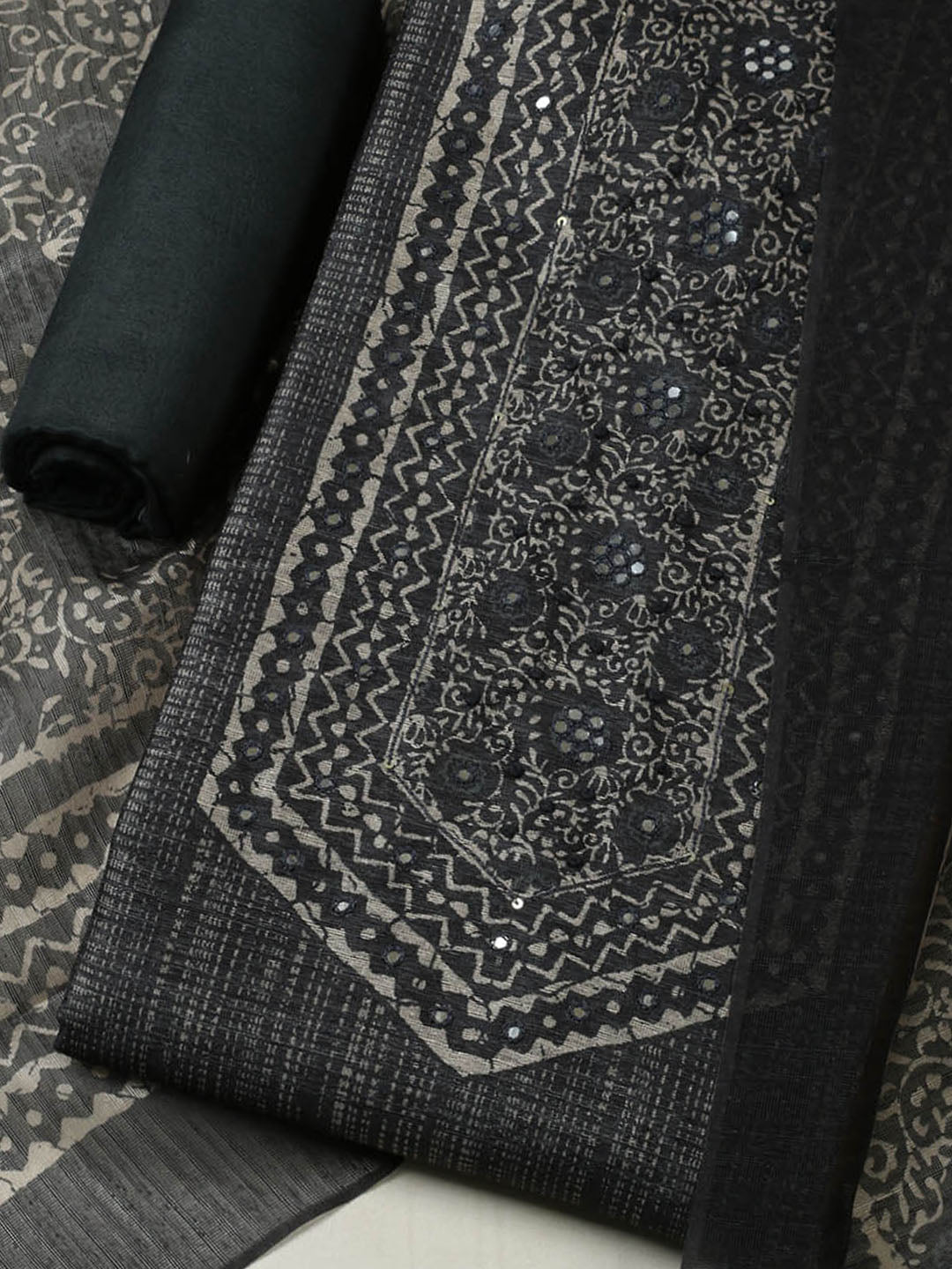 Printed Chanderi Unstitched Suit With Pant &amp; Dupatta