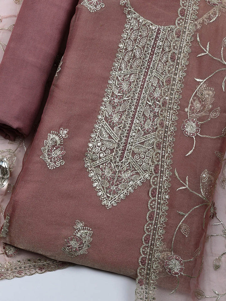 Embroidered Tissue Unstitched Suit With Pant &amp; Dupatta