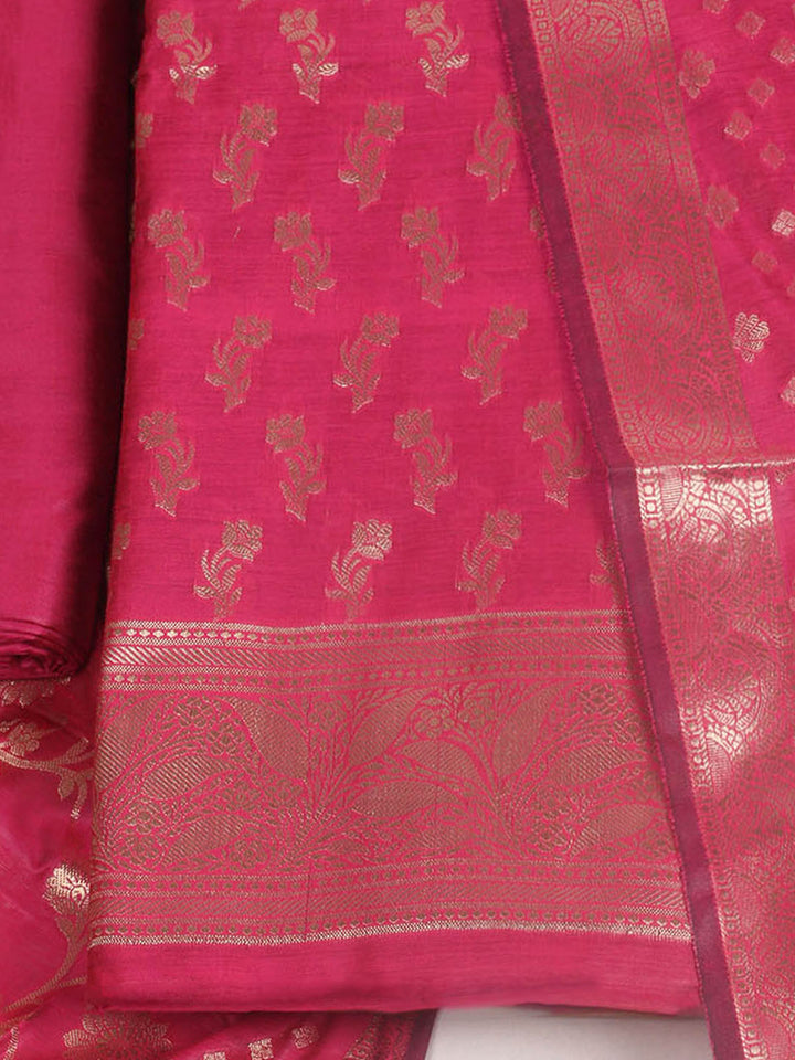 Woven Design Chanderi Unstitched Suit With Pant &amp; Dupatta