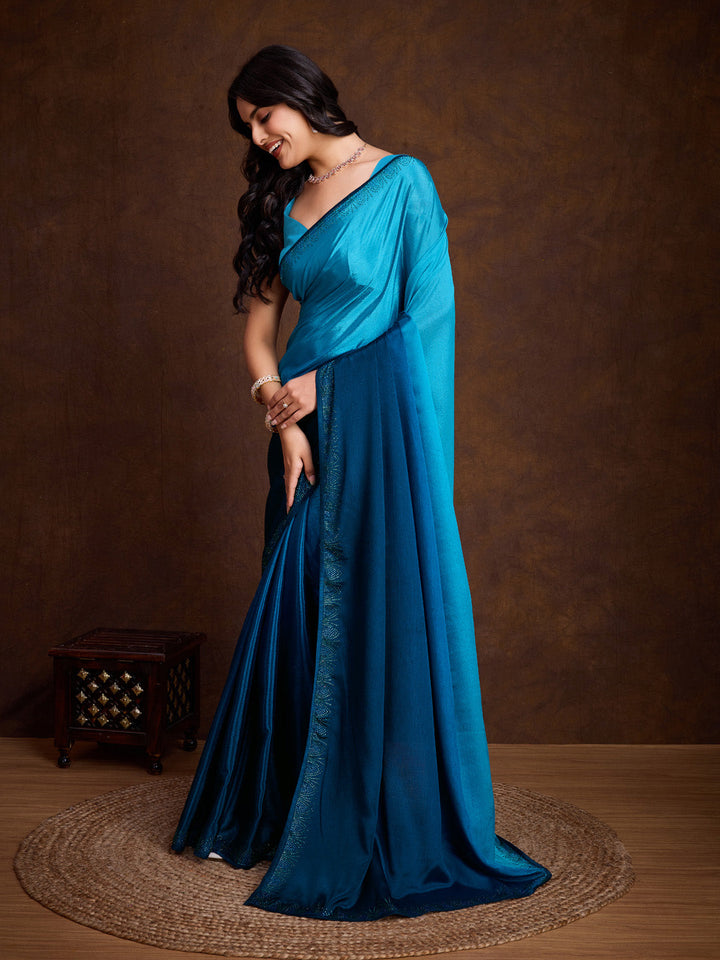Embroidered Chinon Saree