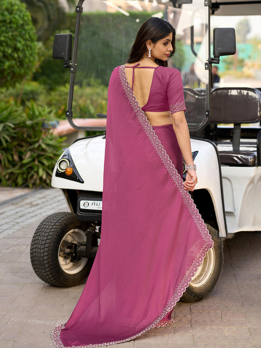 Sequins Embroidery Chiffon Saree