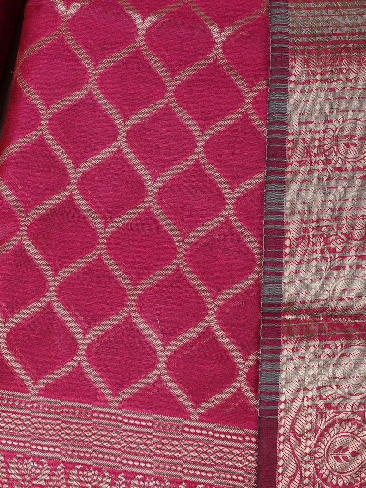 Woven Design Chanderi Unstitched Suit With Pant &amp; Dupatta