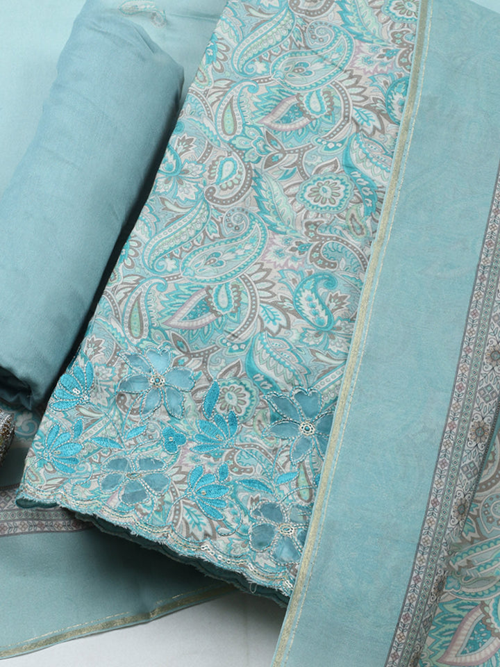 Embroidered Muslin Unstitched Suit With Pant &amp; Dupatta
