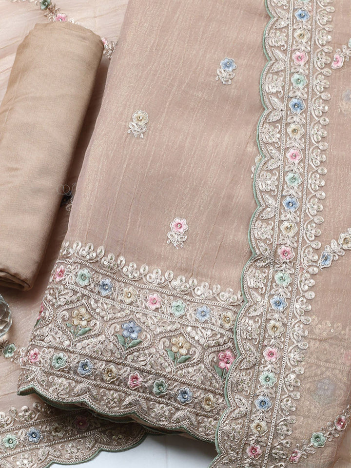 Embroidered Tissue Unstitched Suit With Pant &amp; Dupatta