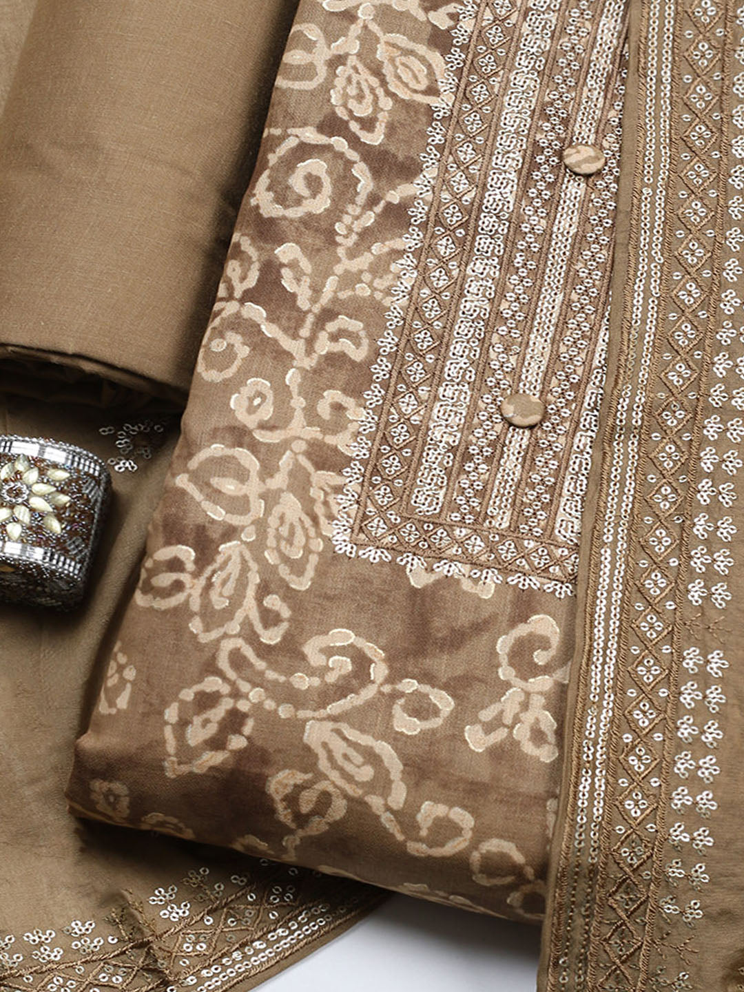 Embroidered Cotton Unstitched Suit With Pant &amp; Dupatta