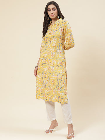 Floral Printed Muslin Kurta