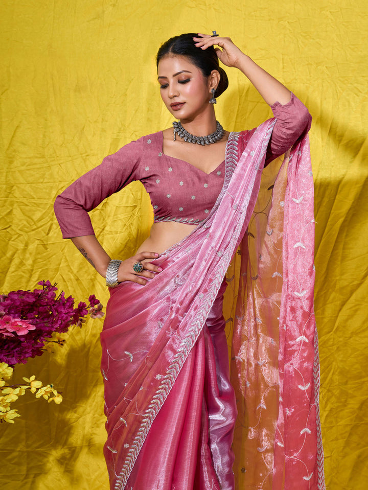 Sequence Embroidery Organza Saree