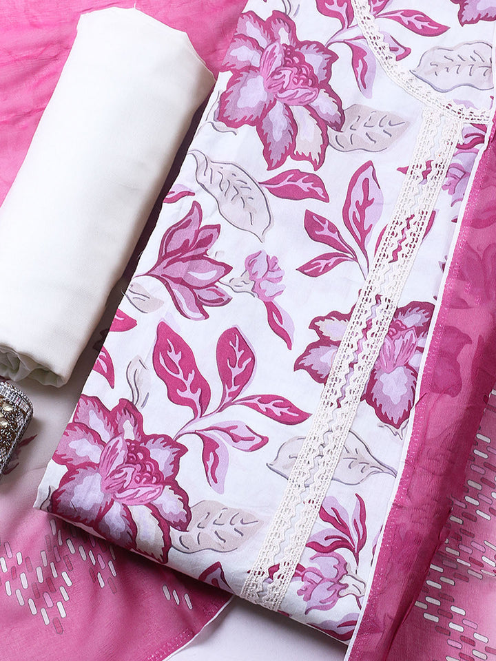 Embroidered Cotton Blend Unstitched Suit With Pant &amp; Dupatta
