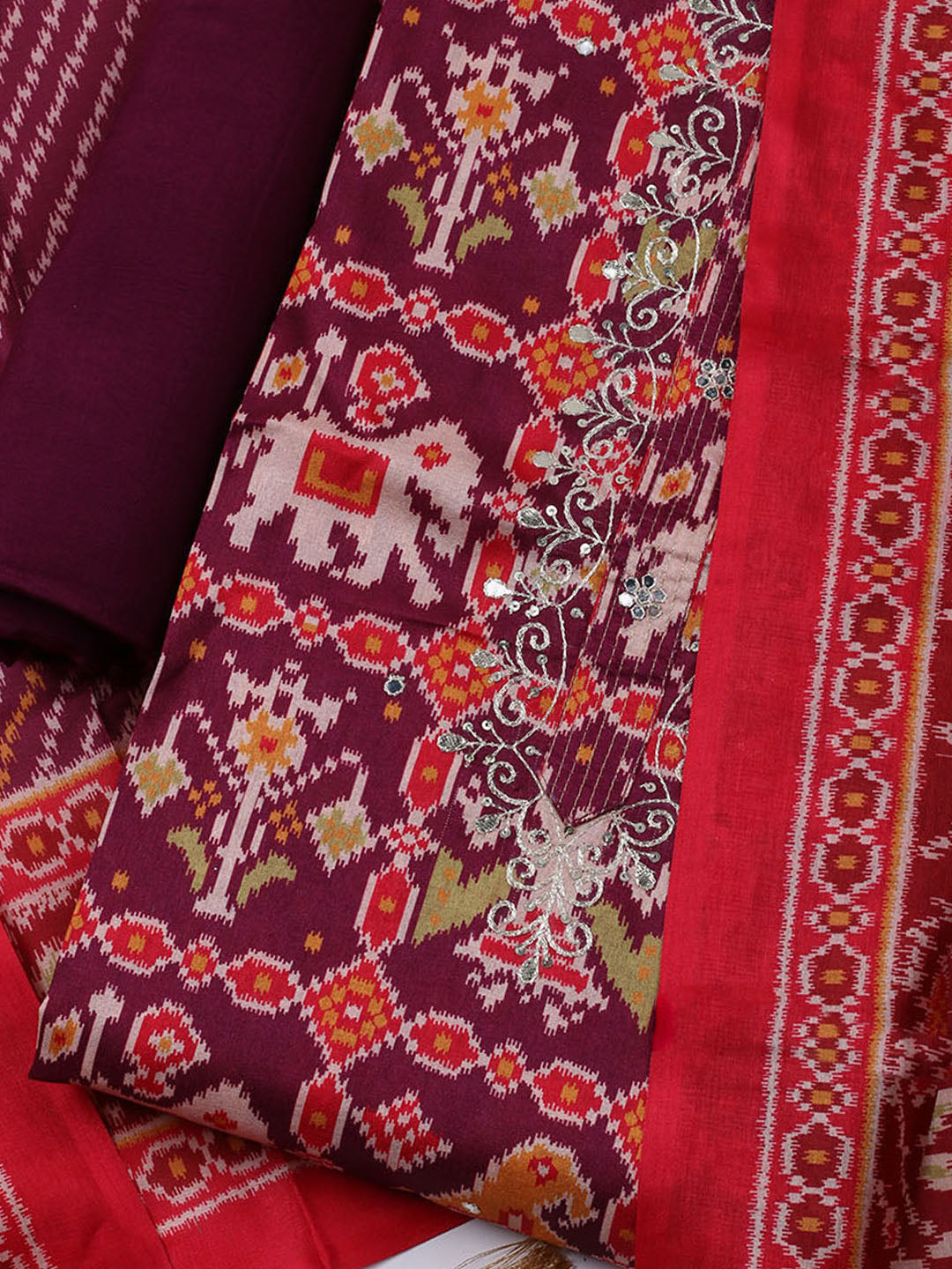 Printed Chanderi Unstitched Suit With Dupatta