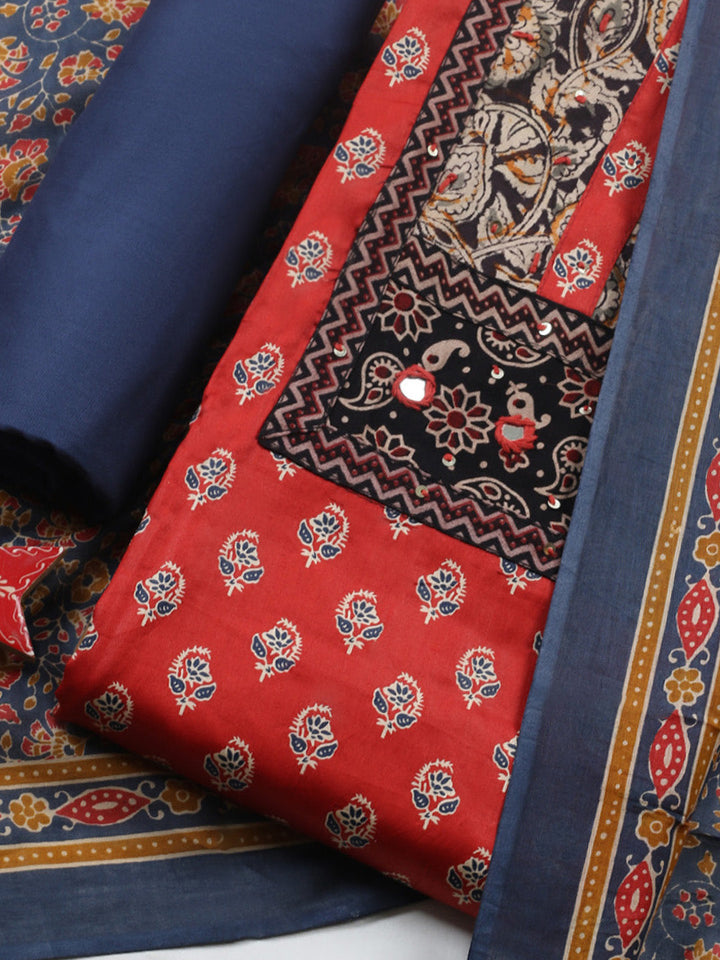 Printed Cotton Blend Unstitched Suit With Pant &amp; Dupatta