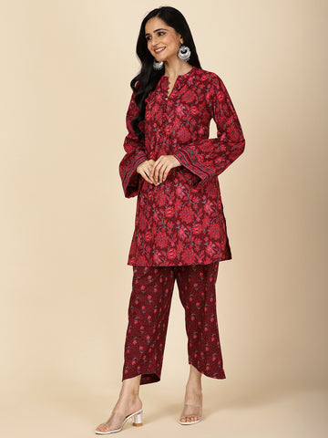 Floral Printed Cotton Kurti With Pants