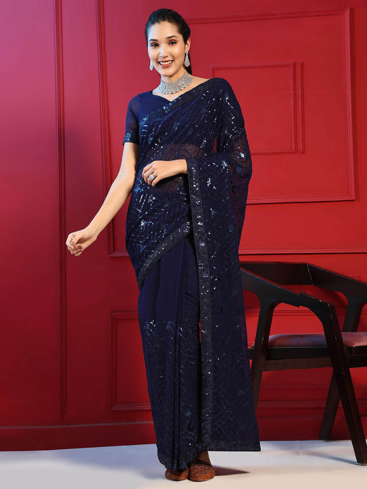 Sequin Embroidery Georgette Saree