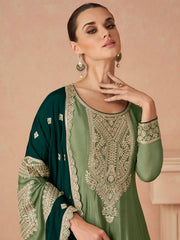 Embroidered Chinon Kurta With Pant & Dupatta