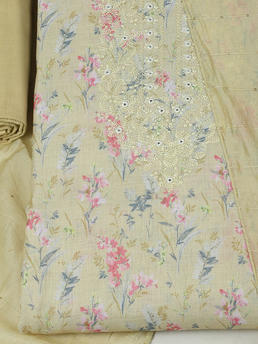 Embroidered Cotton Unstitched Suit With Pant &amp; Dupatta