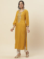 Neck Embroidered Cotton Kurta