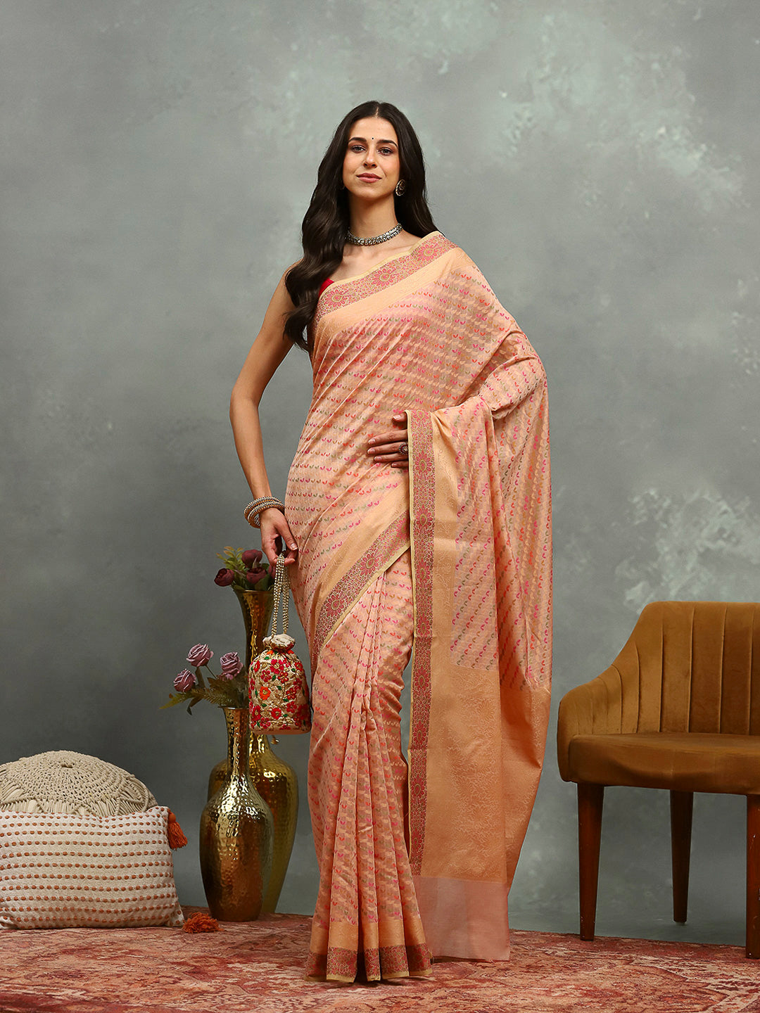 Resham Embroidered Cotton Blend Woven Saree