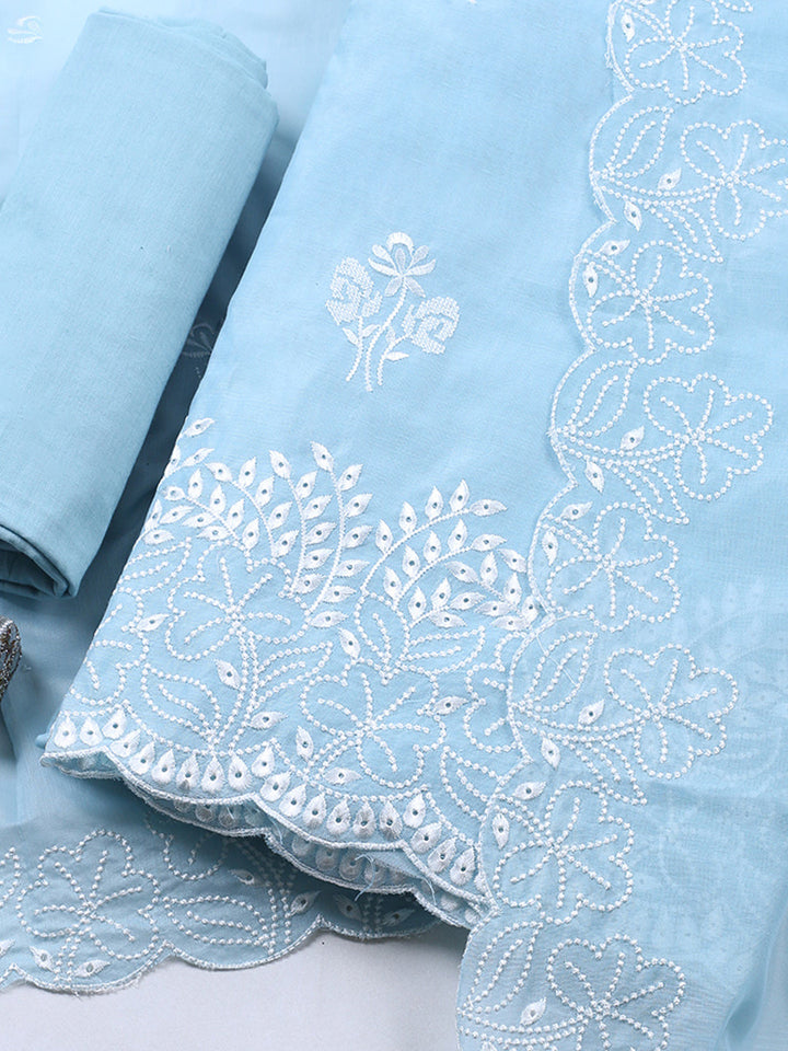 Embroidered Cotton Blend Unstitched Suit With Pant &amp; Dupatta