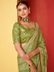 Bandhani Printed Chiffon Woven Saree