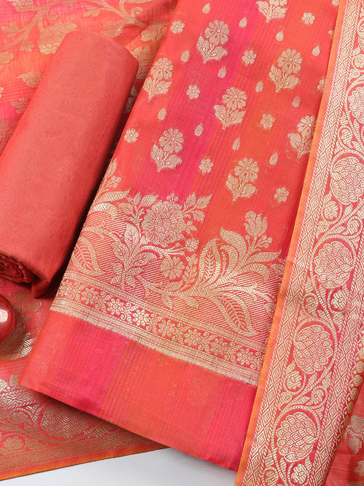 Woven Design Chanderi Unstitched Suit With Pant &amp; Dupatta