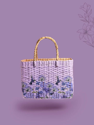 Lavender Printed Jute Basket Bag