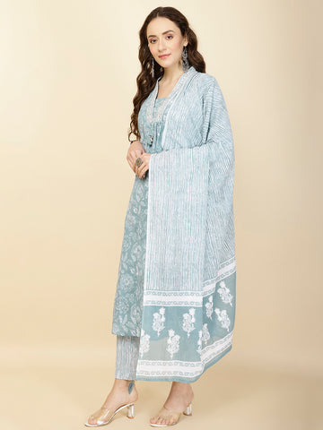 Printed Cotton Suit Set With Dupatta