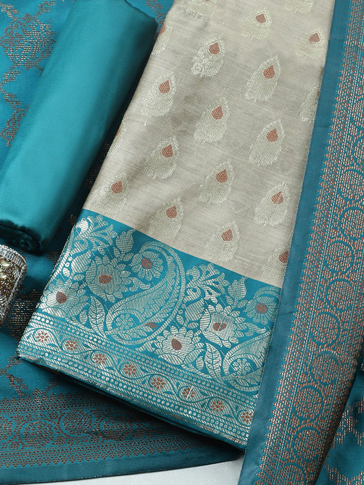 Woven Design Chanderi Unstitched Suit With Pant &amp; Dupatta