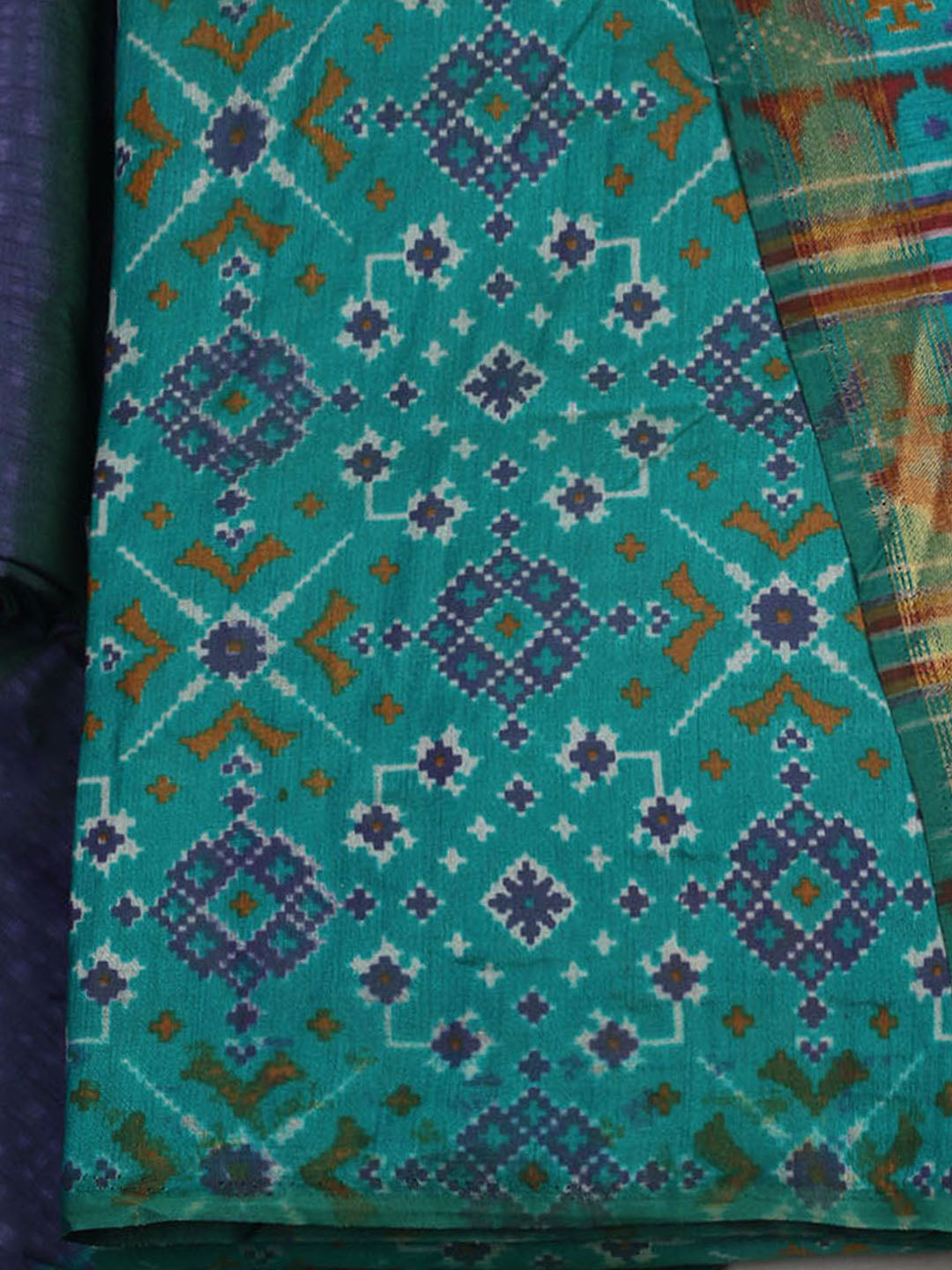 Printed Art Silk Unstitched Kurta With Pant &amp; Dupatta