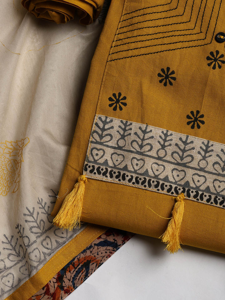 Neck Embroidered Cotton Blend Unstitched Suit With Dupatta