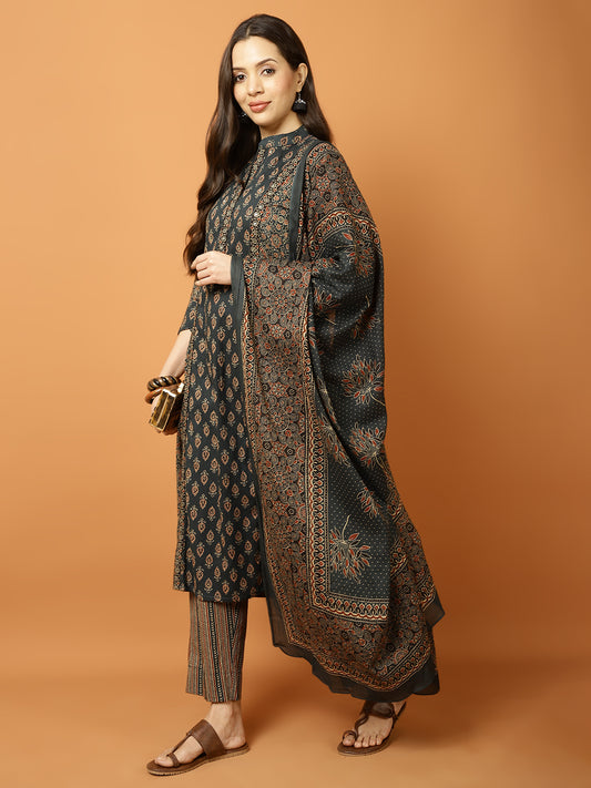 Printed Cotton Blend Suit Set with Dupatta