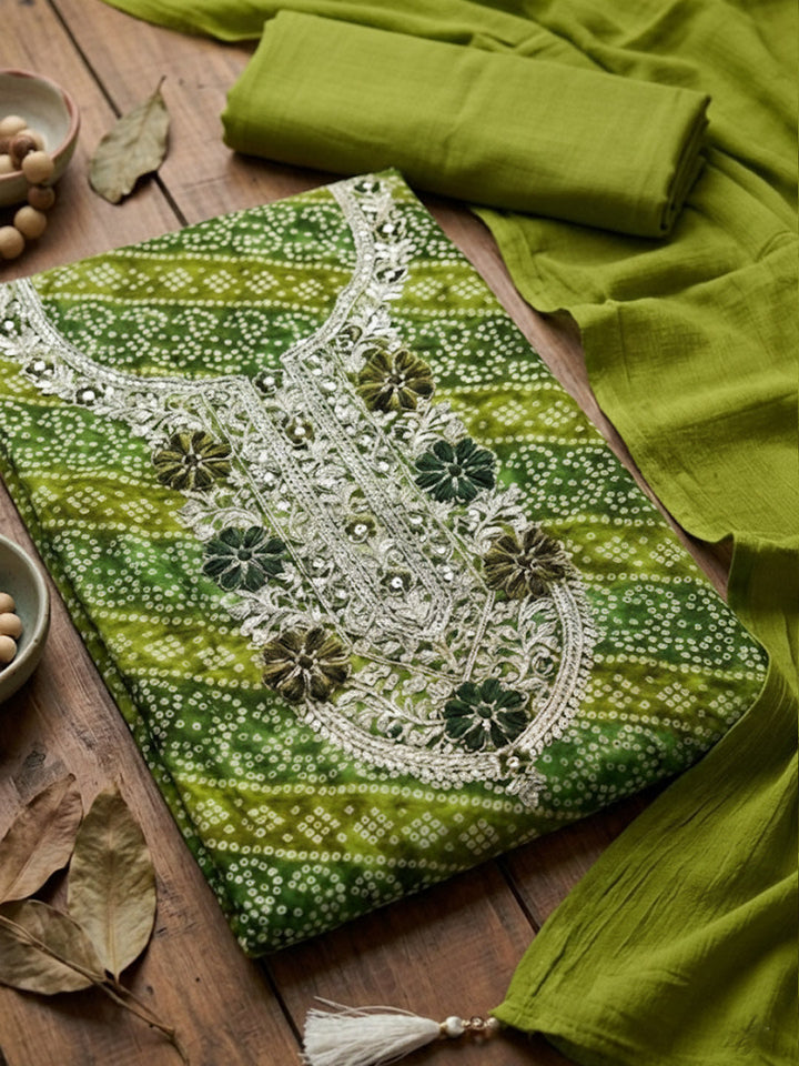 Printed Cotton Blend Unstitched Suit With Pant &amp; Dupatta