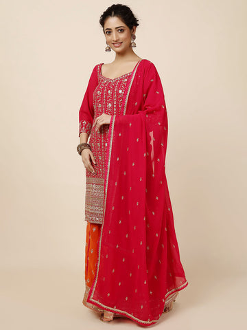 Zari Jaal Embroidery Georgette Kurta With Sharara & Dupatta