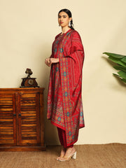 Printed Cotton Suit With Pant & Dupatta