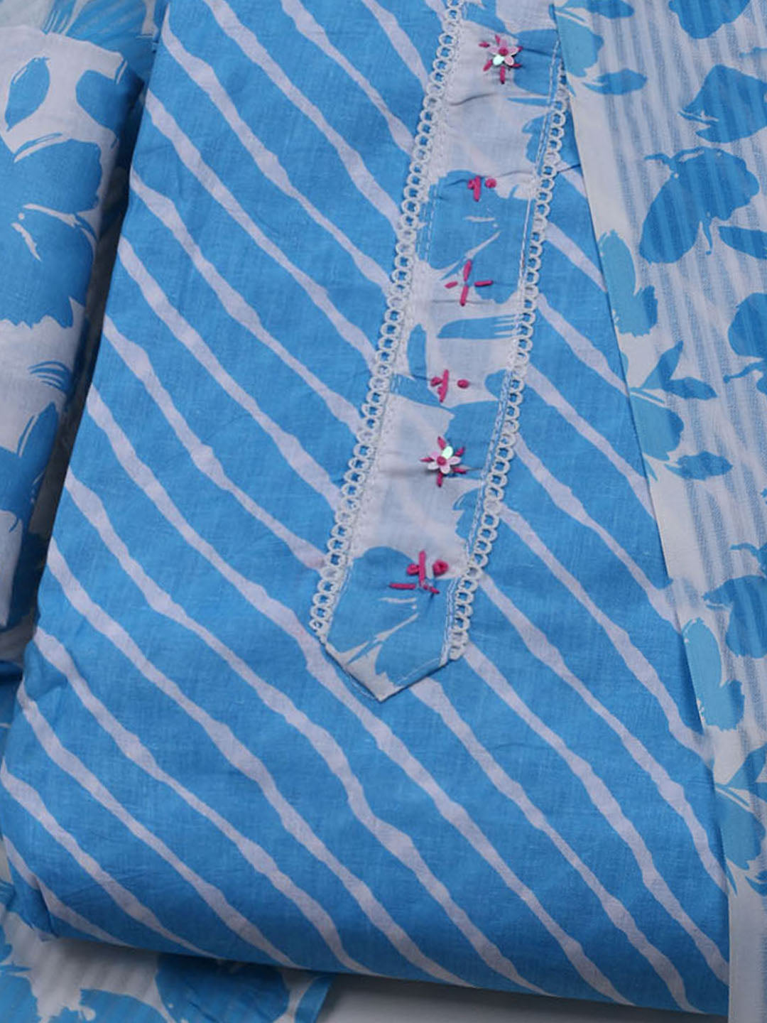 Printed Cotton Blend Unstitched Suit With Dupatta