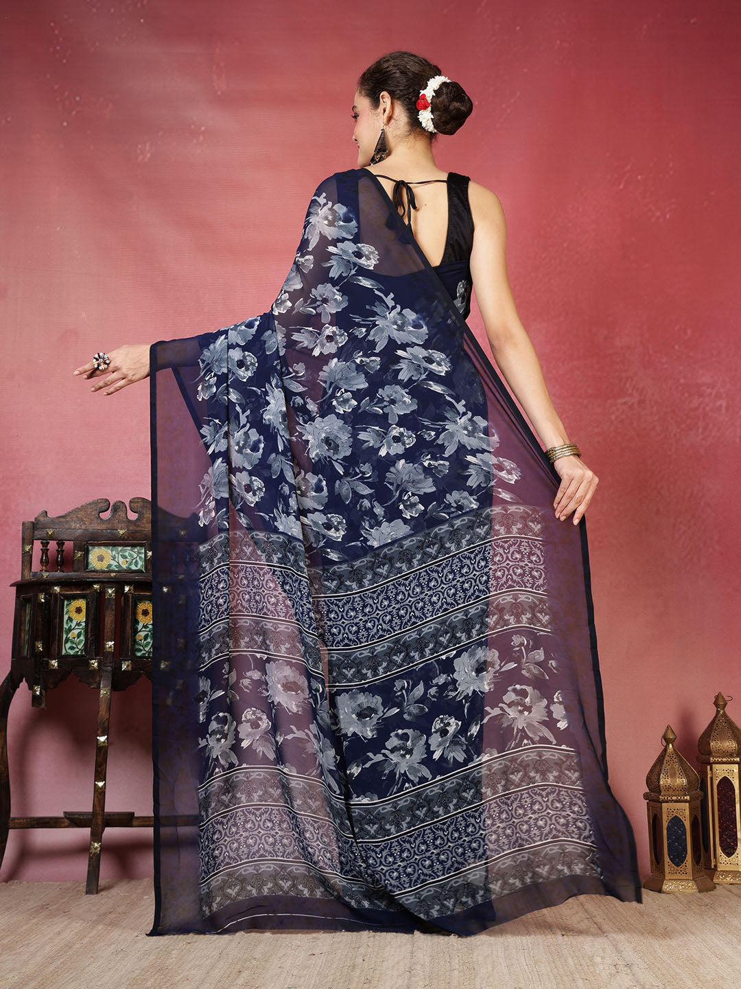 Floral Printed Georgette Saree