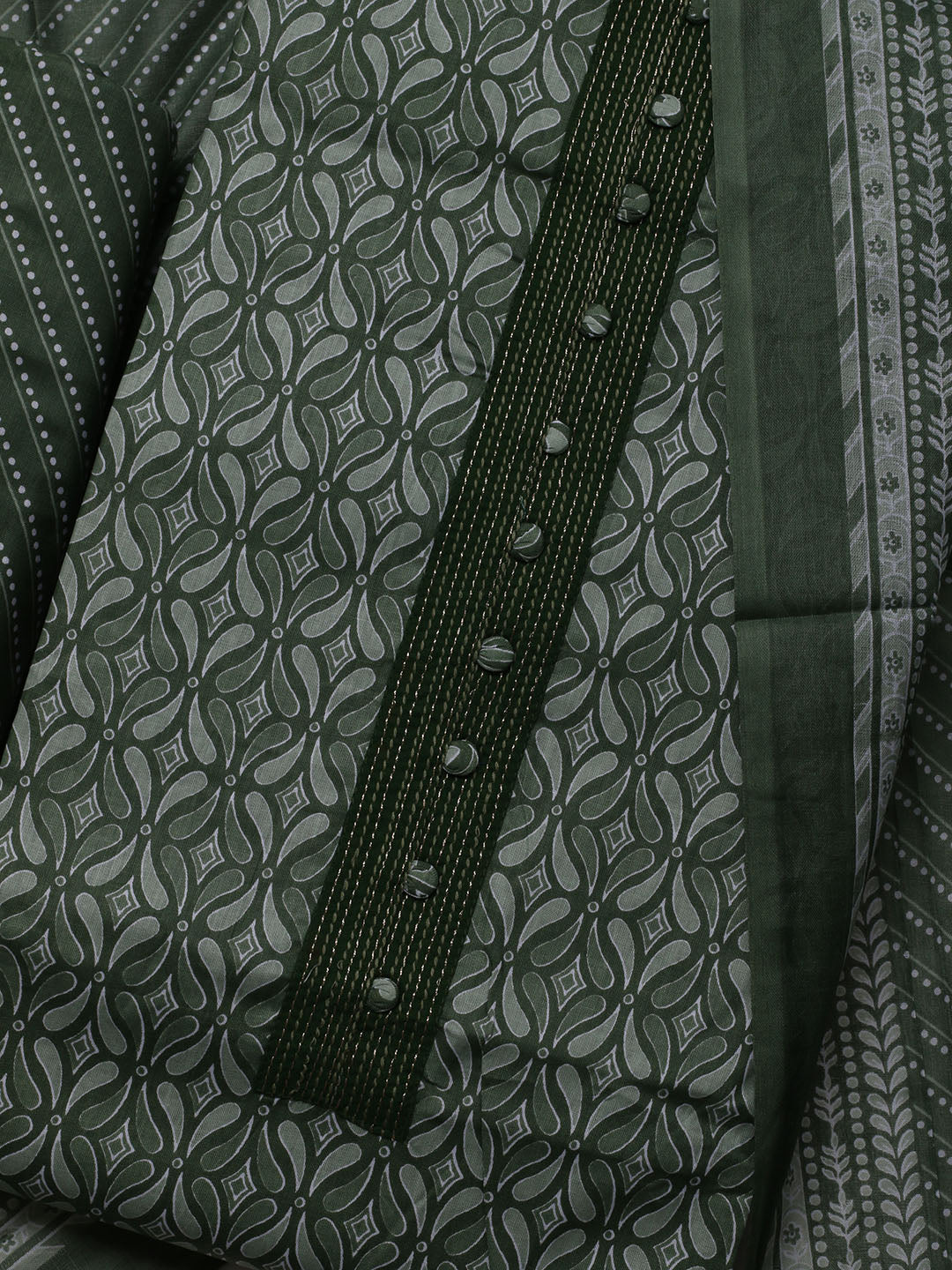 Printed Cotton Blend Unstitched Suit With Dupatta
