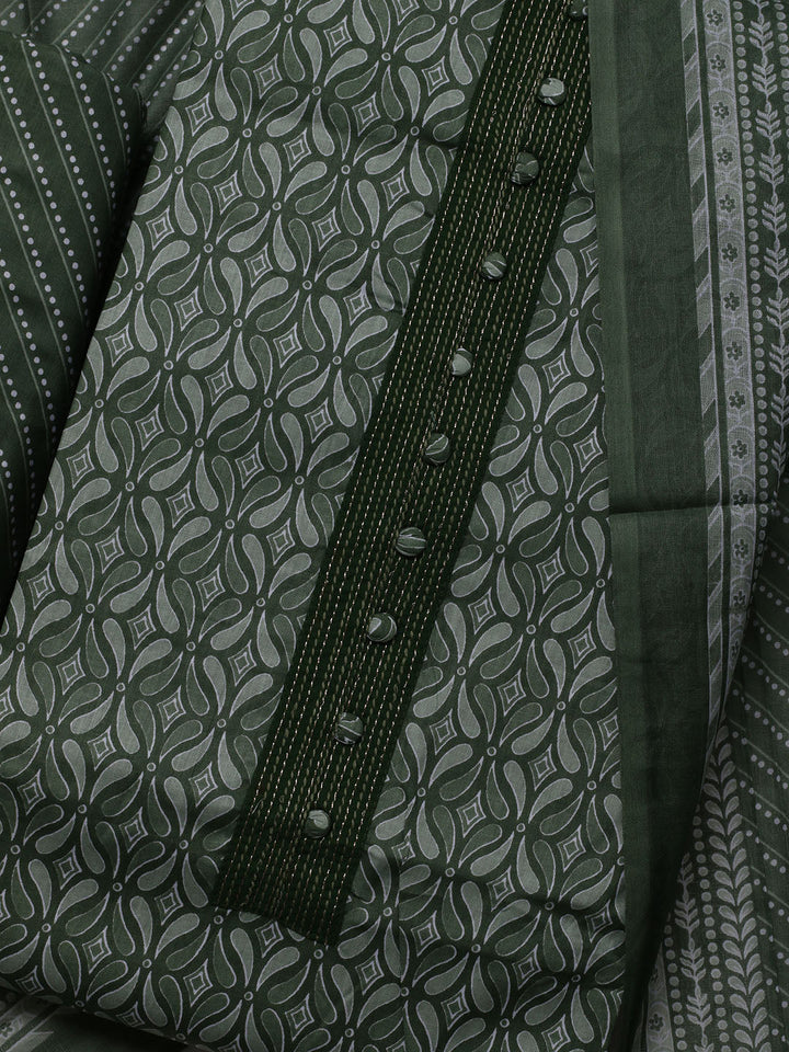 Printed Cotton Blend Unstitched Suit With Dupatta