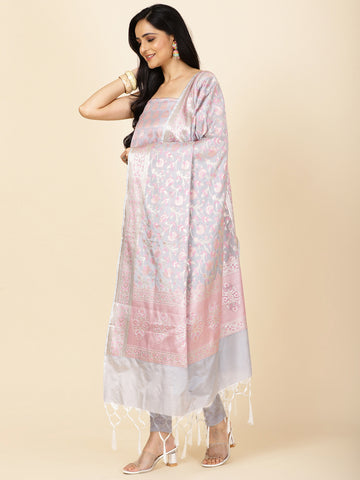 Woven Chanderi Unstitched Suit With Dupatta