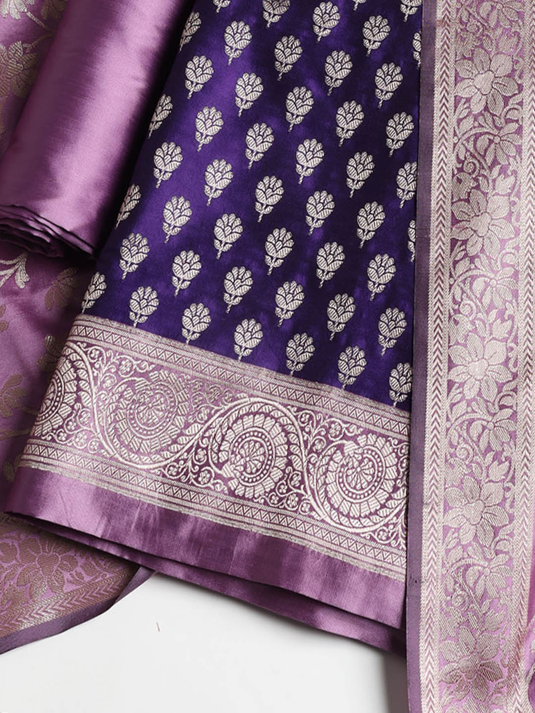 Woven Banarasi Chanderi Unstitched Suit With Dupatta