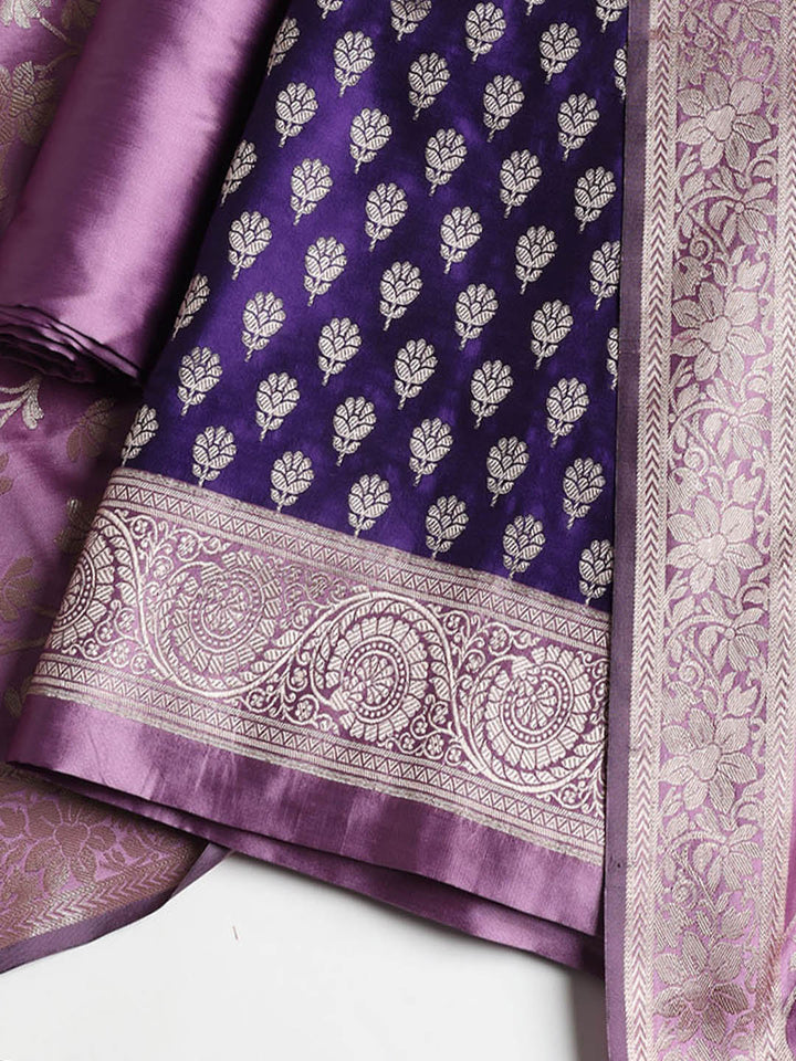 Woven Banarasi Chanderi Unstitched Suit With Dupatta